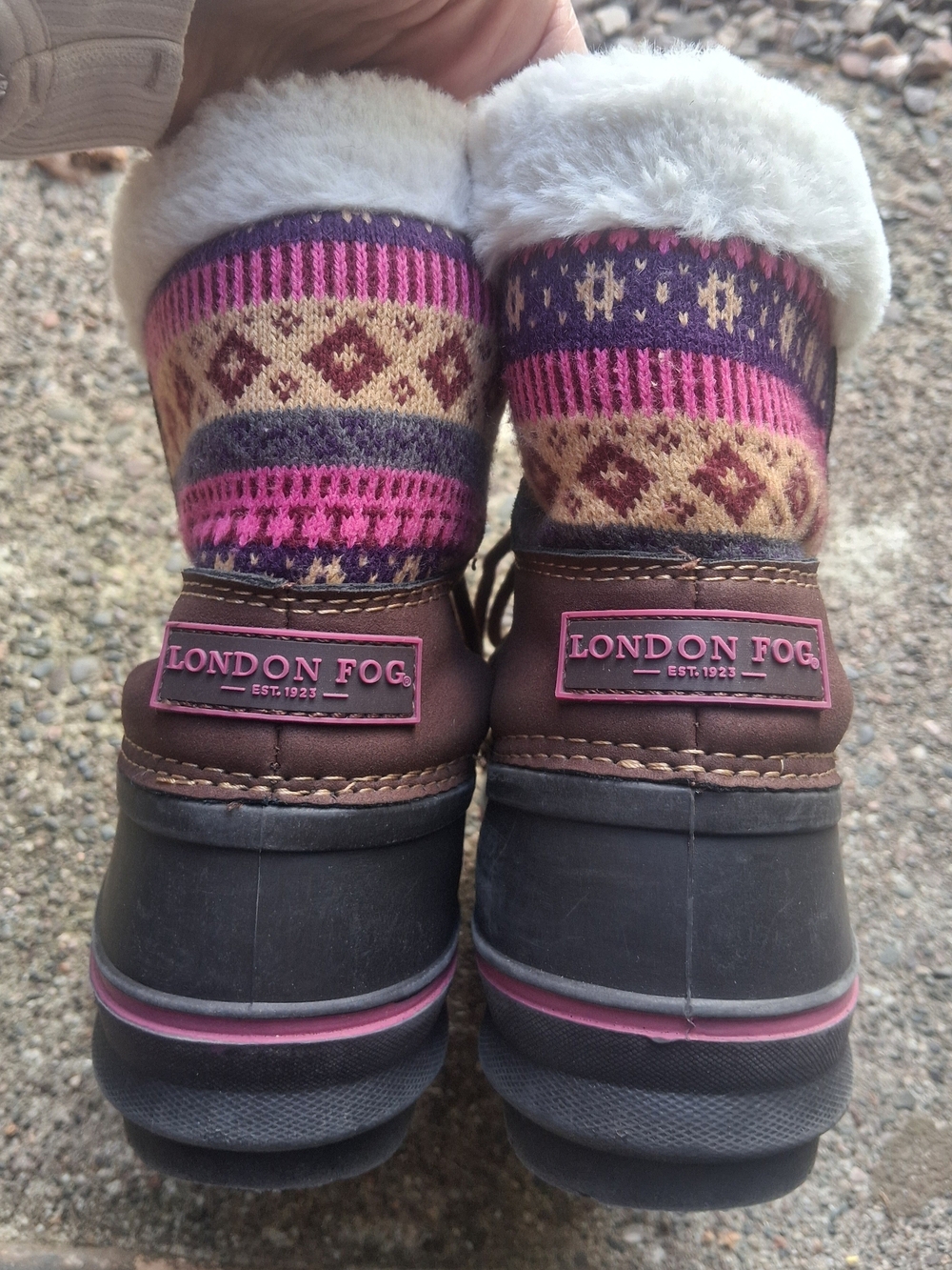 London Fog Girls Size 1 Tottenham Snow Boot Cozy Colorful Fair Isle Knit Pattern